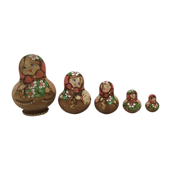 Russian Nesting Dolls 5 Pc Wood Excellent Condition - Picture 7 of 9